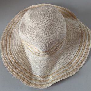Floppy beach hat, cream with tan stripes